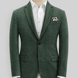 Green Herringbone Tweed STUDIOSUITS Unlined Blazer - 42S